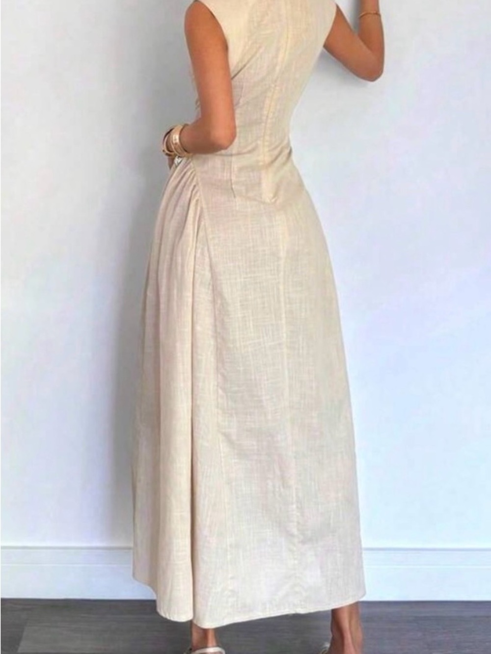 NEW Elegant Sleeveless Cream Cotton Maxi Dress | size M (6)